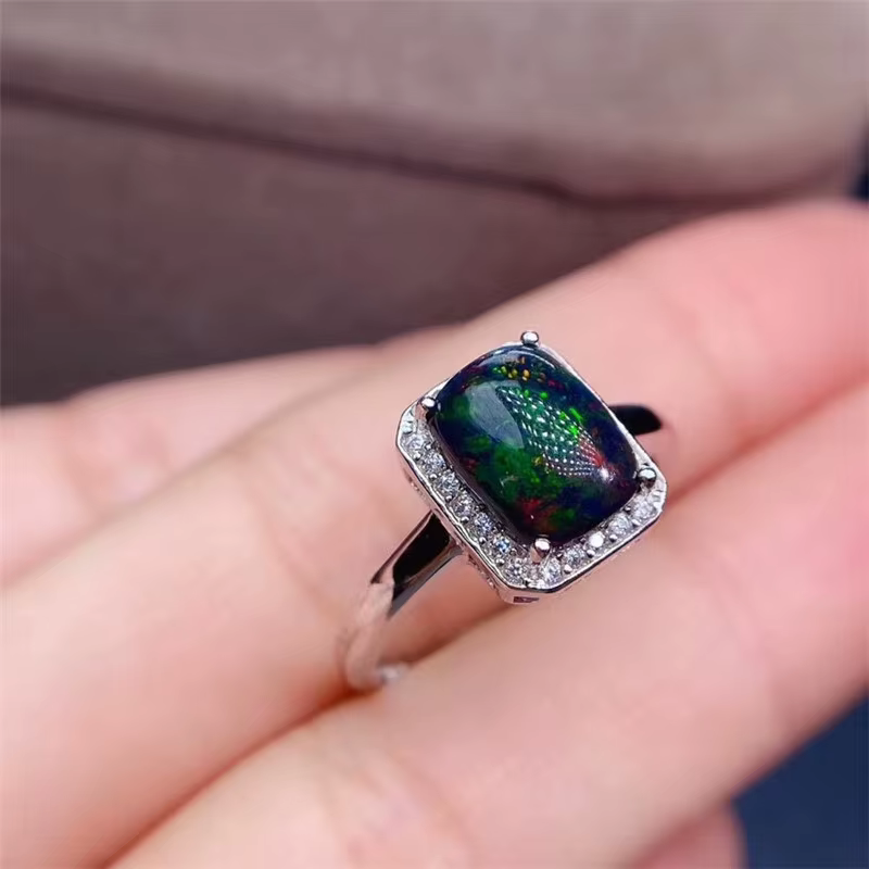 Natural Black Opal Engagement Rings