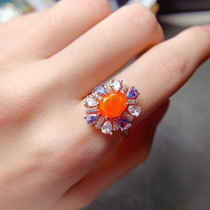 Mexican Fire Opal Ring Silver