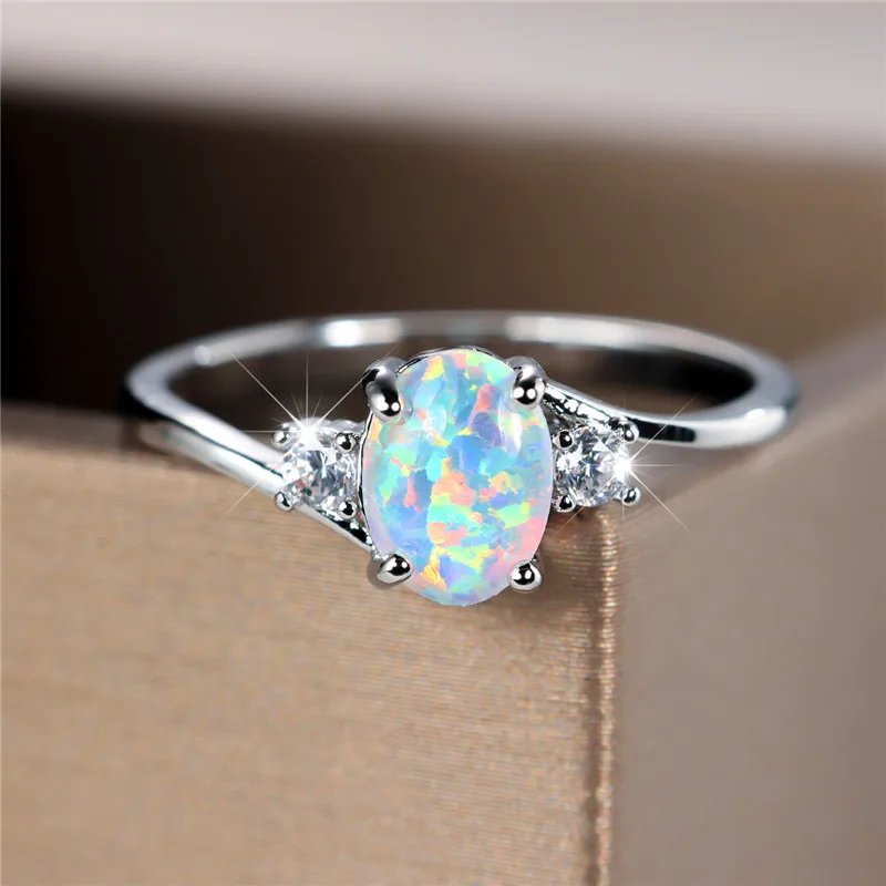 Green White Opal Ring
