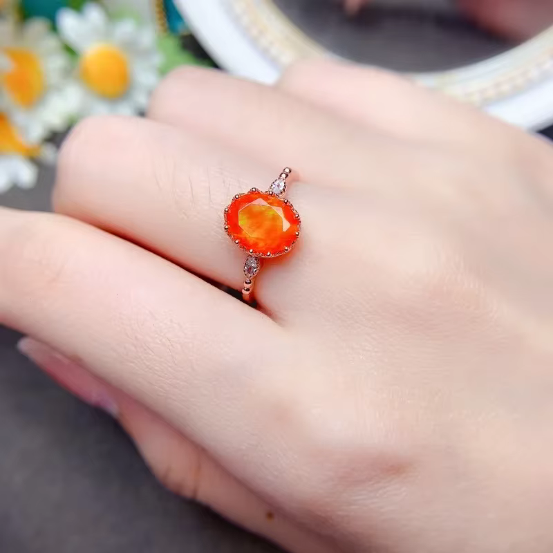 Orange Mexican Fire Opal Rings