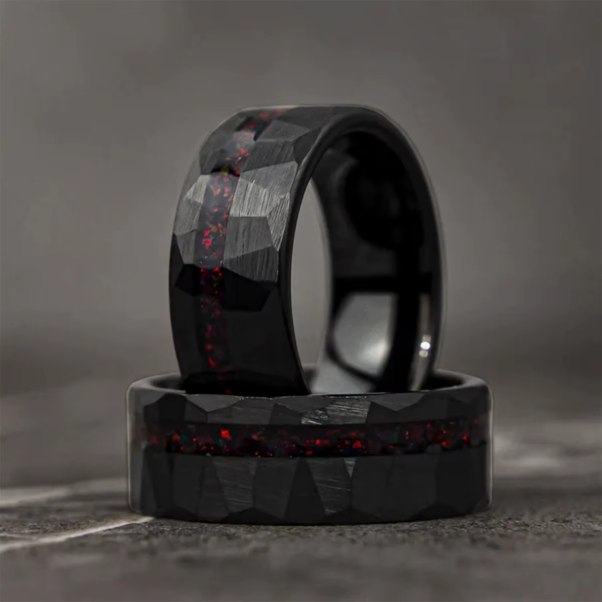 Black Tungsten Opal Mens Rings