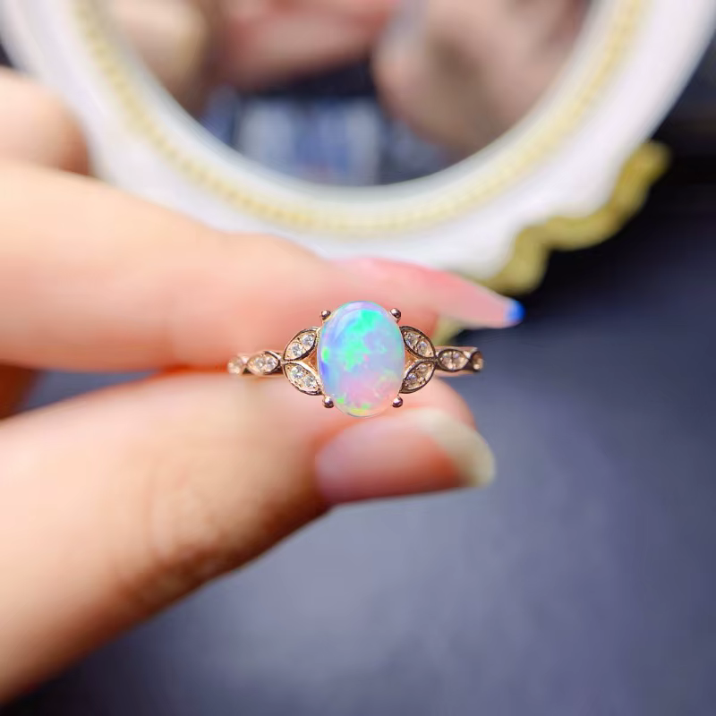 White Opal Ring Sterling Silver
