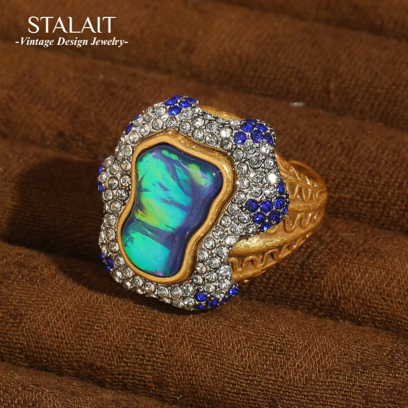 Blue Boulder Opal Ring
