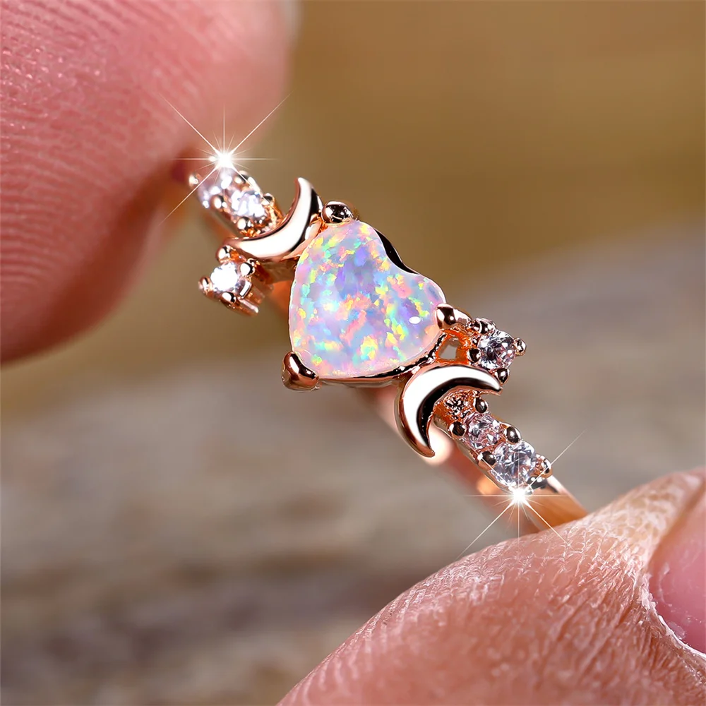 White Fire Opal Heart