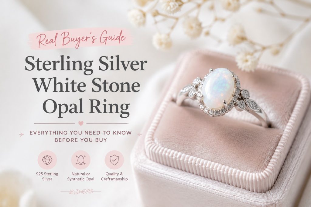 sterling silver white stone opal ring